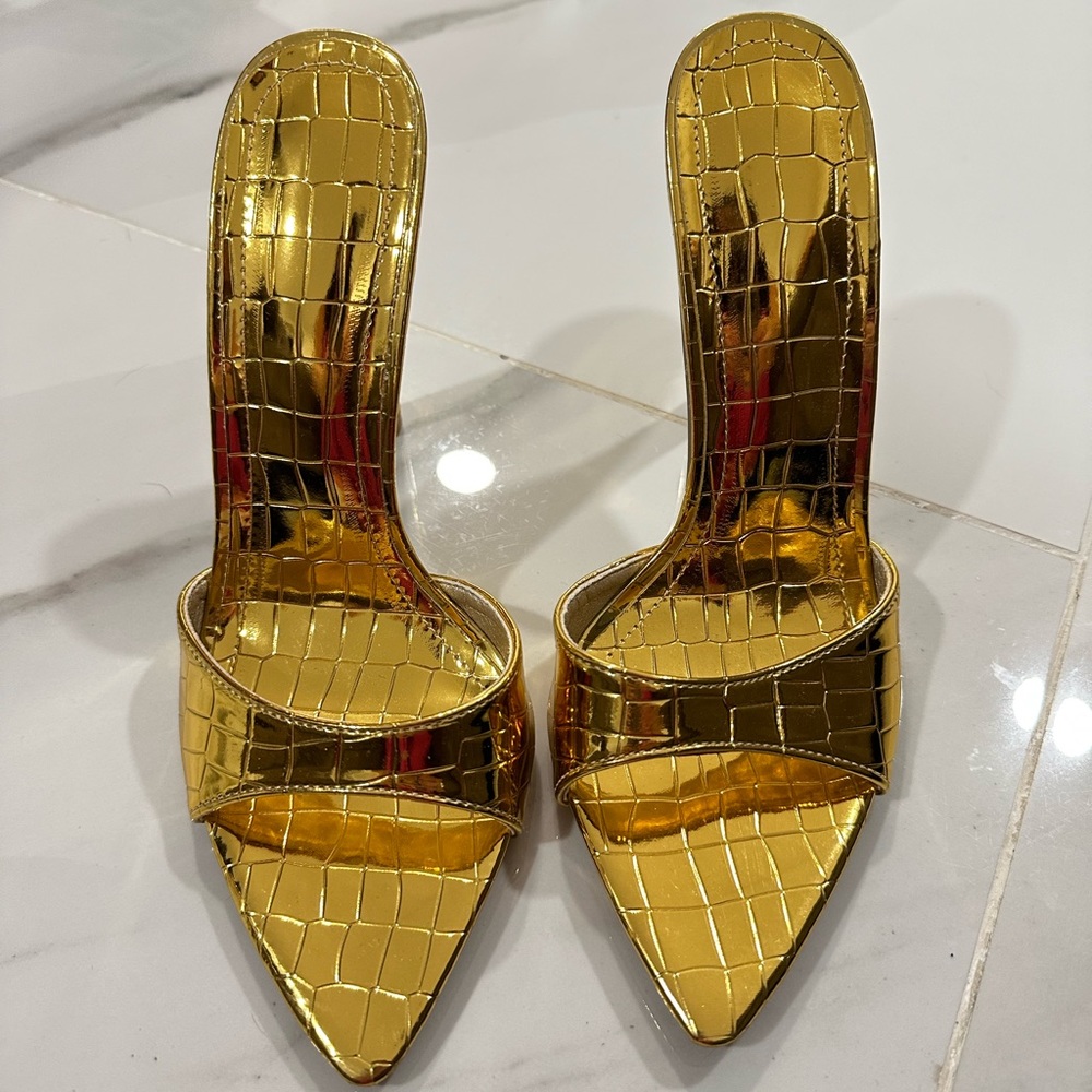 Gold Metallic Croc Heels